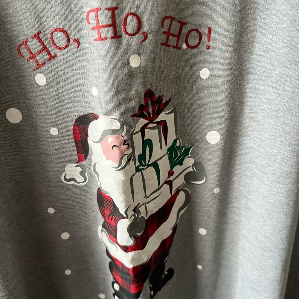 Holiday Santa Graphic Sweatshirt - Gray with Red Plaid by Kim Rogers